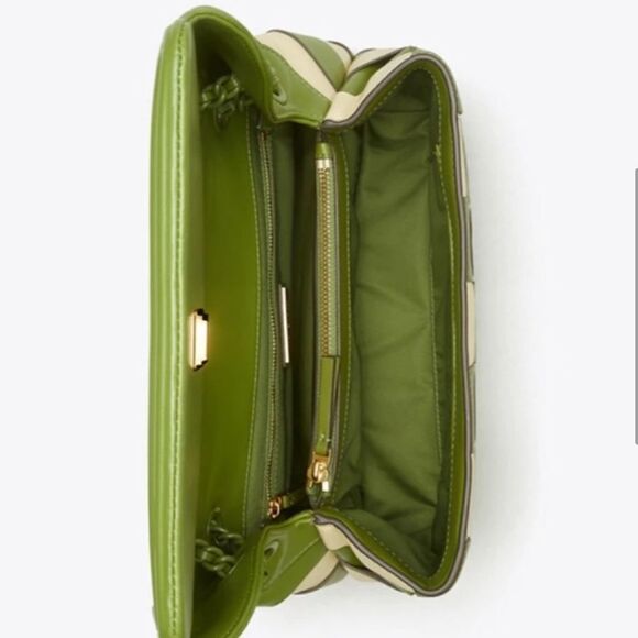 TORY BURCH RARE FLEMING GREEN CREAM PATCHWORK CROSSBODY - Picture 3 of 13